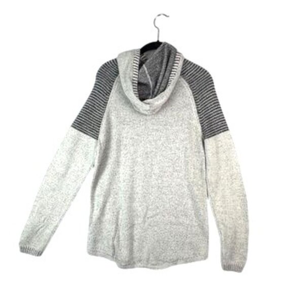 Never Lose Hedge Colorblock Gray & Beige Knit Long Sleeve Hoodie Sweater Size M - Picture 3 of 7